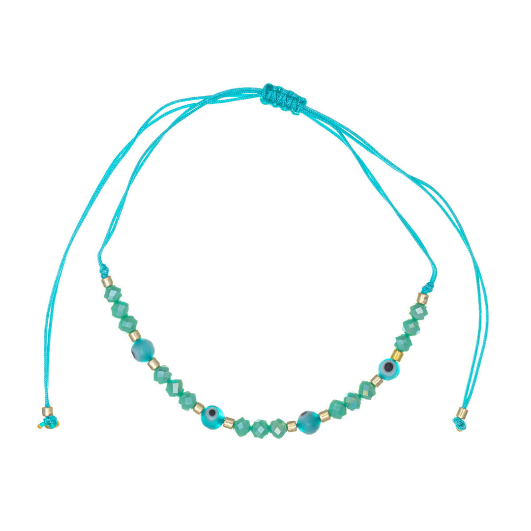 Adjustable evil eye bracelet with slanted beads