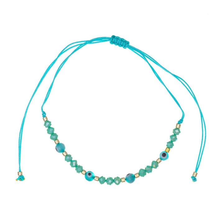 Adjustable evil eye bracelet with slanted beads