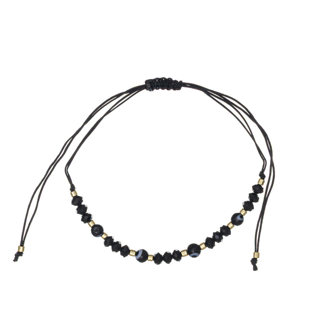 Adjustable evil eye bracelet with slanted beads