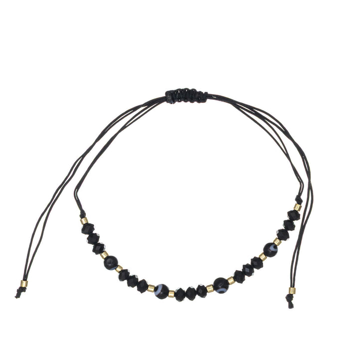 Adjustable evil eye bracelet with slanted beads
