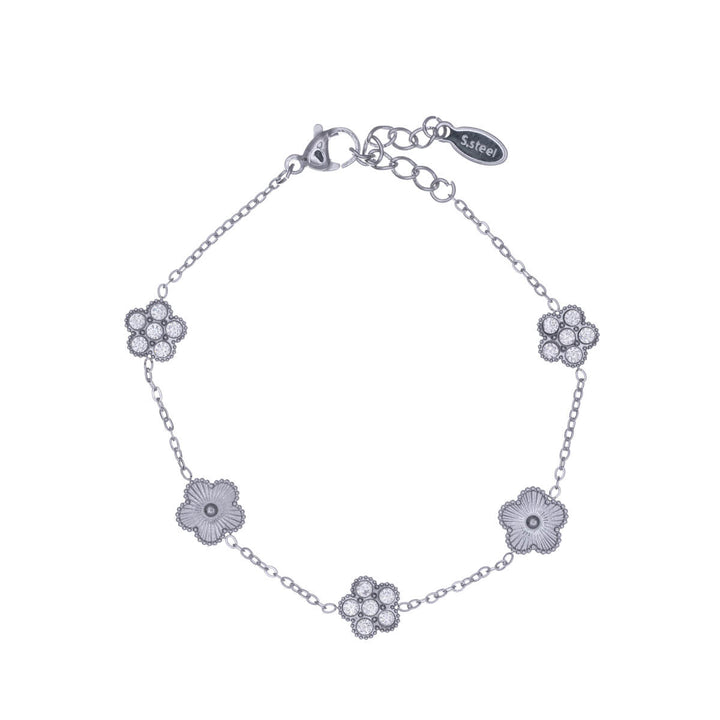 Steel bracelet with zirconia flower pattern (Steel 316L)