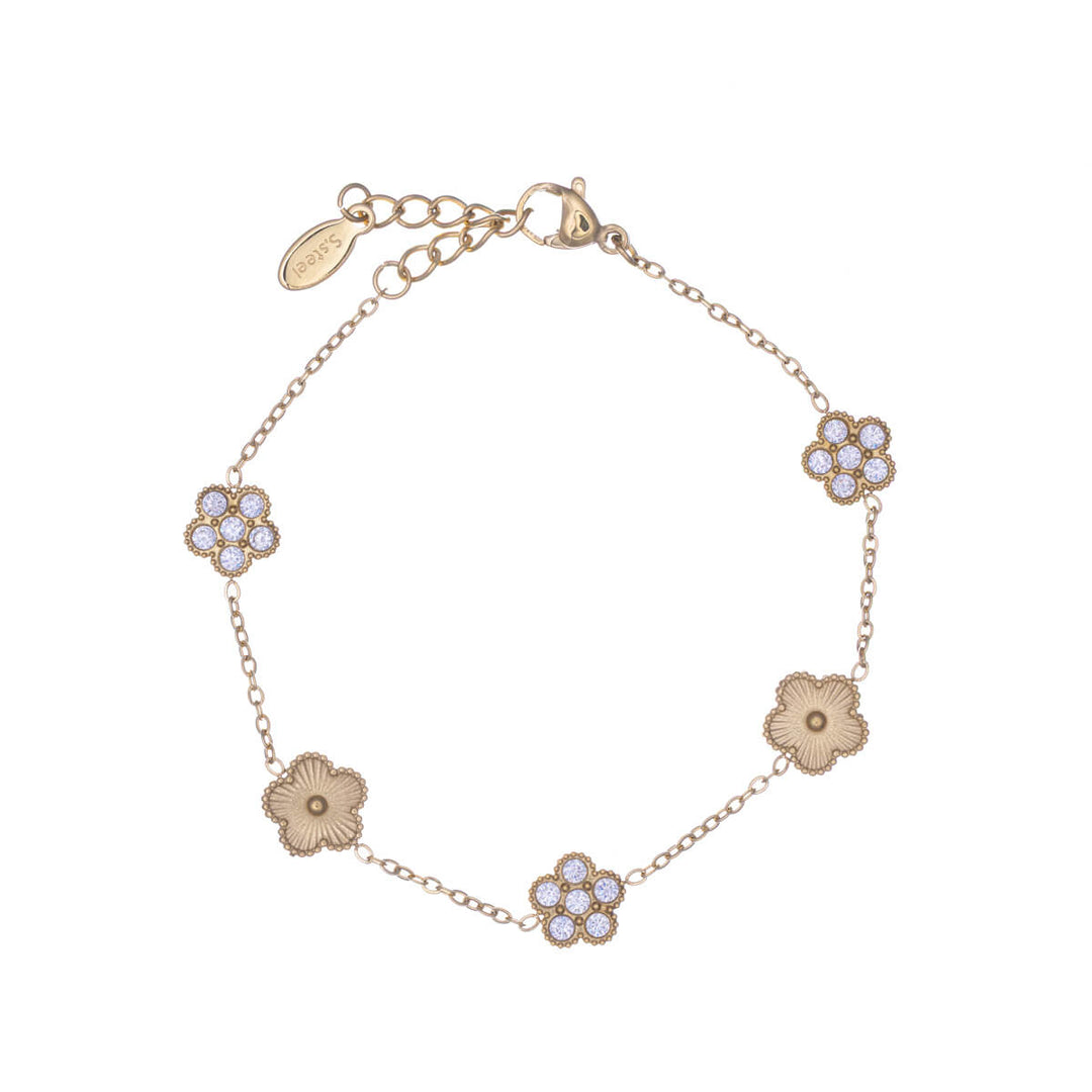 Steel bracelet with zirconia flower pattern (Steel 316L)
