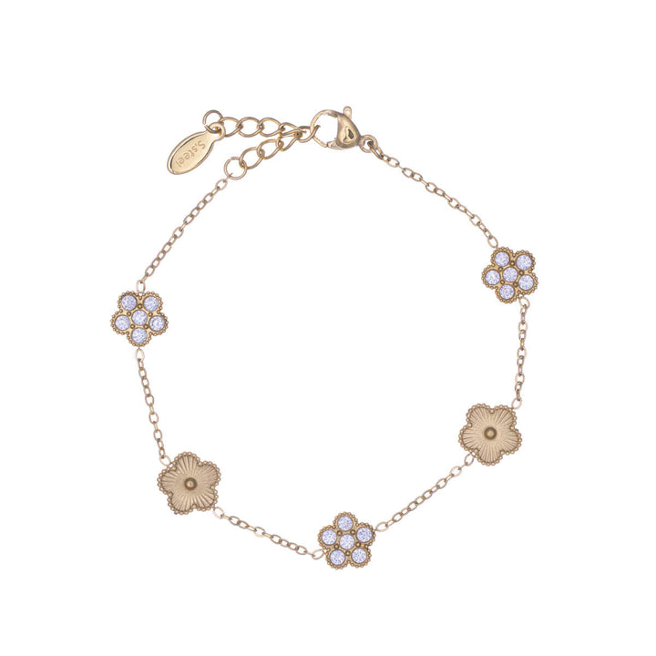Steel bracelet with zirconia flower pattern (Steel 316L)