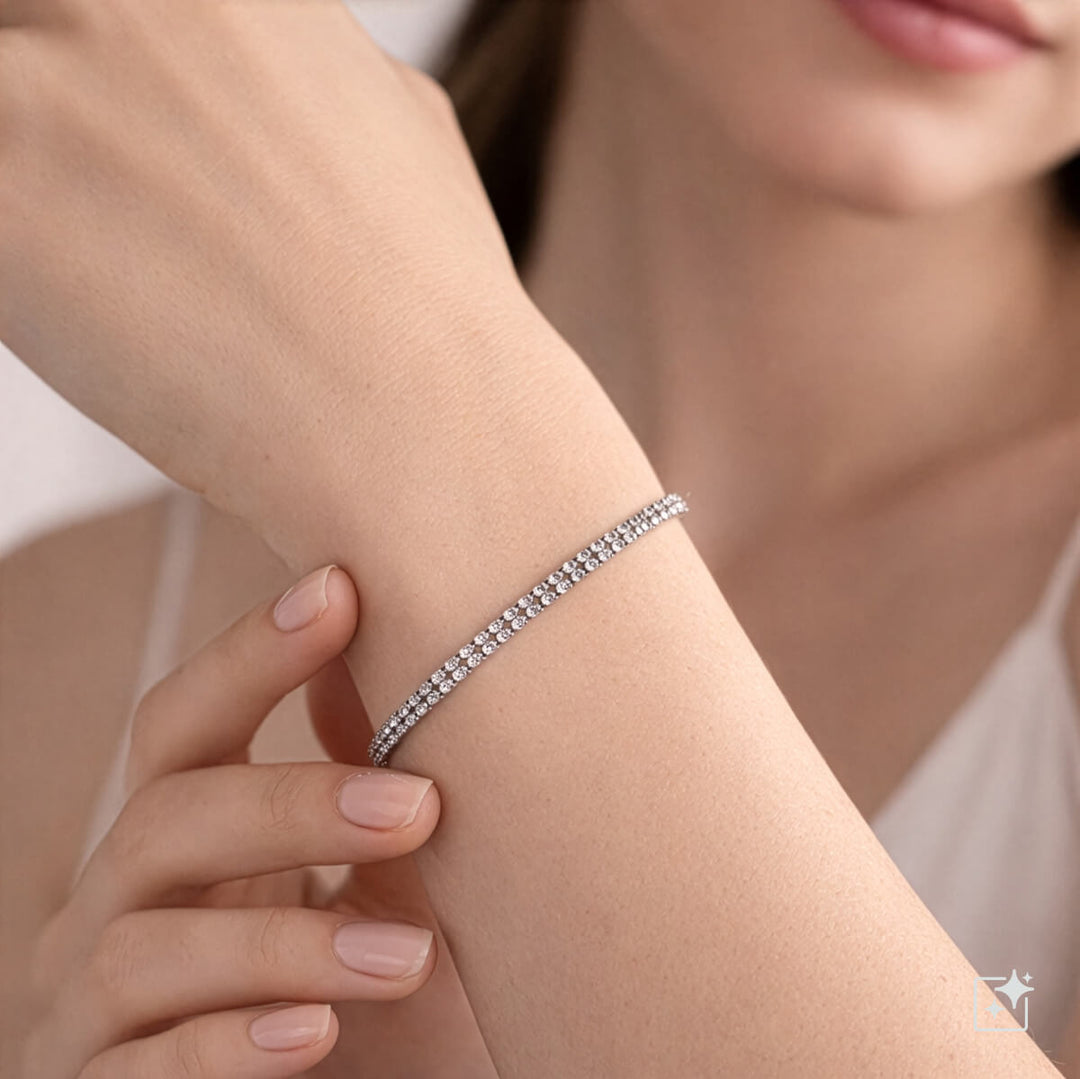 Dubbelradigt tennisarmband med runda zirkoner