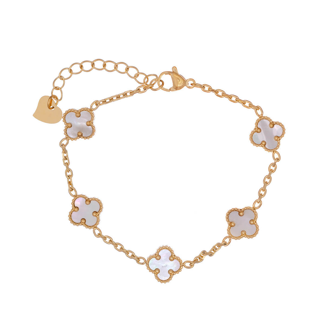 Delicate four-leaf clover bracelet with pearl (Gold-plated steel 316L)