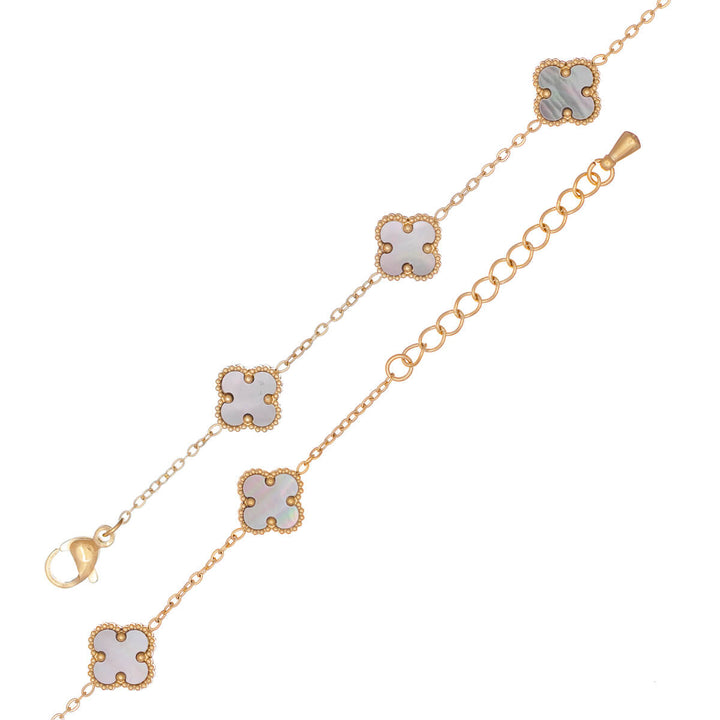 Delicate four-leaf clover bracelet with pearl (Gold-plated steel 316L)
