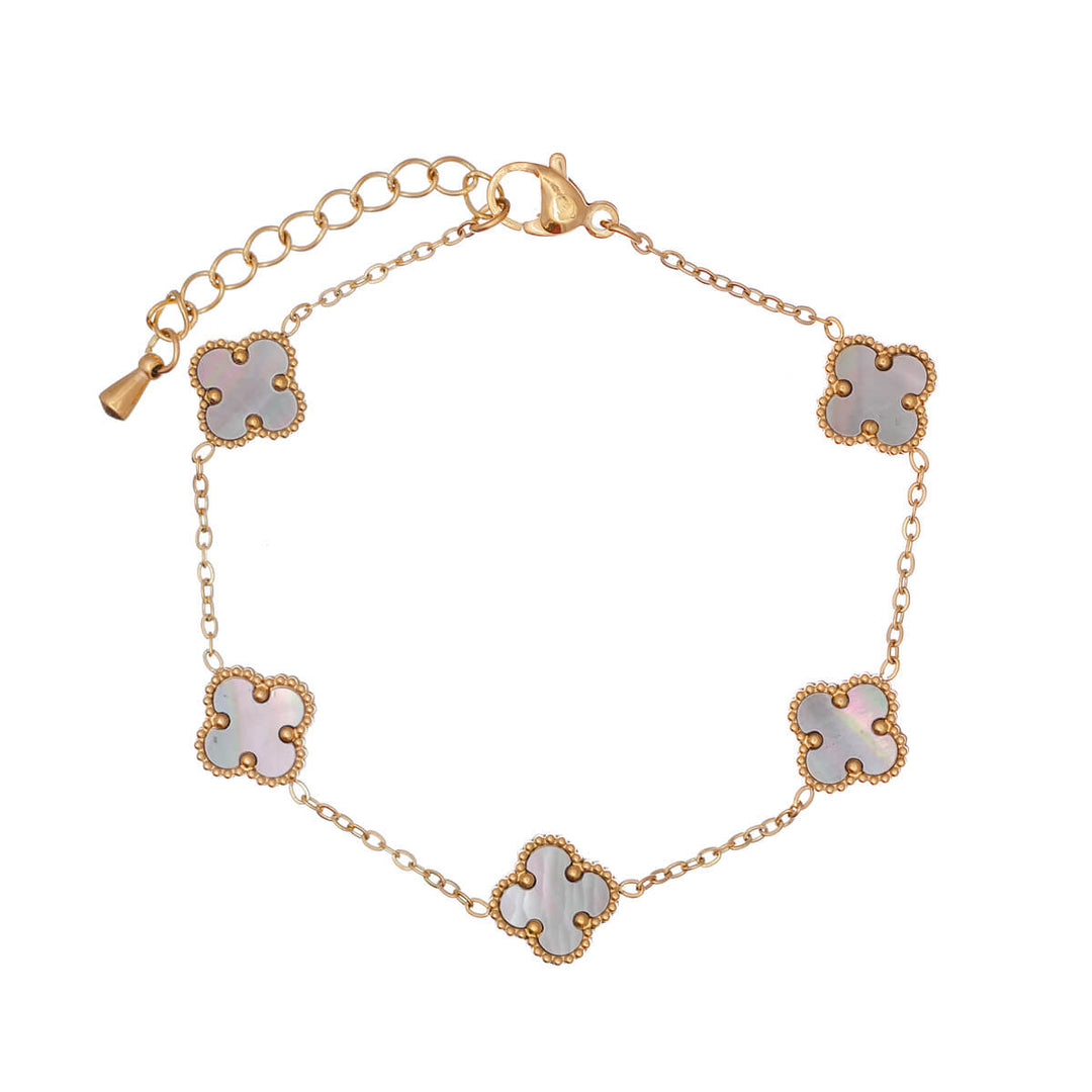 Delicate four-leaf clover bracelet with pearl (Gold-plated steel 316L)