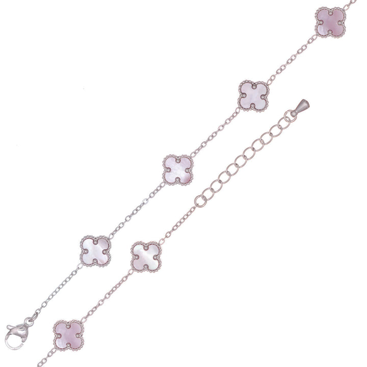 Delikat fyrklöverarmband med pärla (316L-stål)