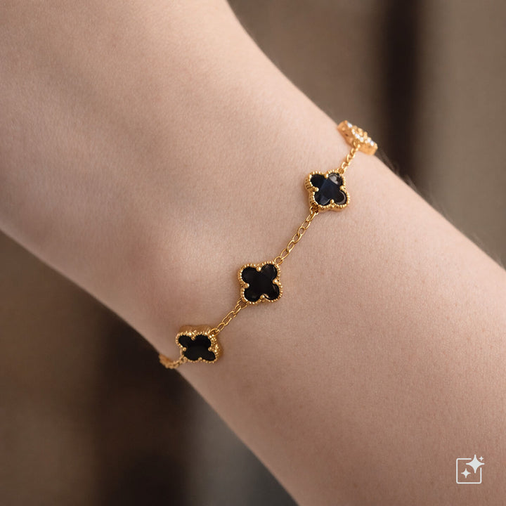 Delicate four-leaf clover bracelet (Gold-plated steel 316L)