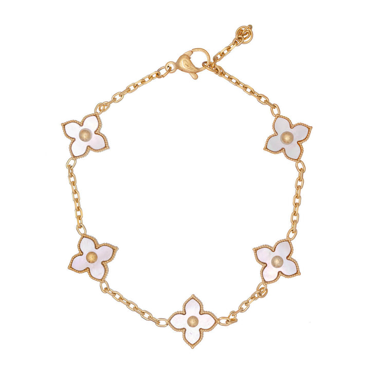 Delicate four-leaf clover bracelet with pearl finish (PVD gold-plated steel)