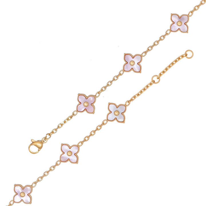 Delicate four-leaf clover bracelet with pearl finish (PVD gold-plated steel)