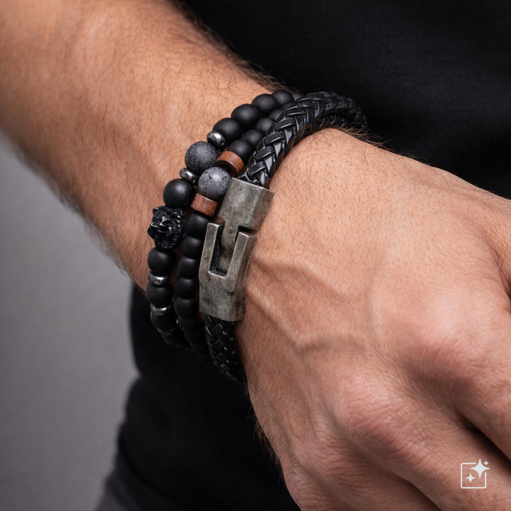 Armbandsset för män, 3 delar – Svart & stål