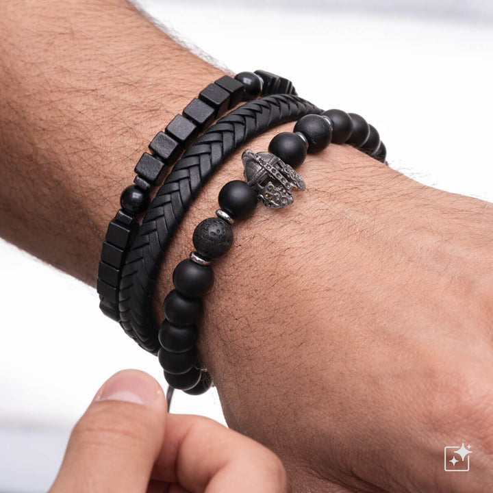 Armbandsset för män, 3 delar – Warrior Wood Black