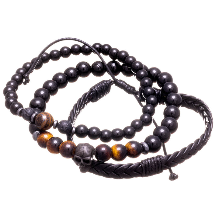 Men's bracelet set, 3 pieces – Brown Skull Stone