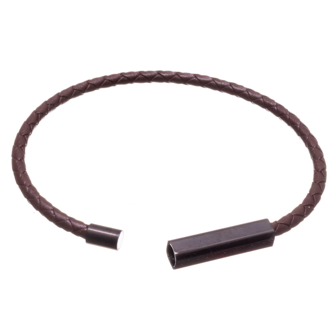 Thin men's leather bracelet – Magnetic clasp (316L steel)