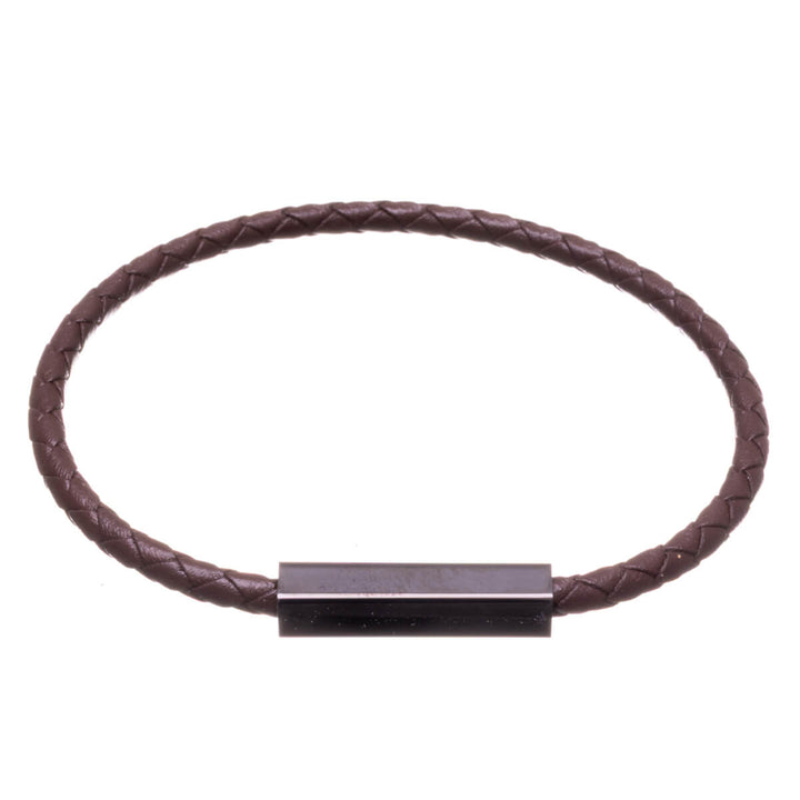 Thin men's leather bracelet – Magnetic clasp (316L steel)