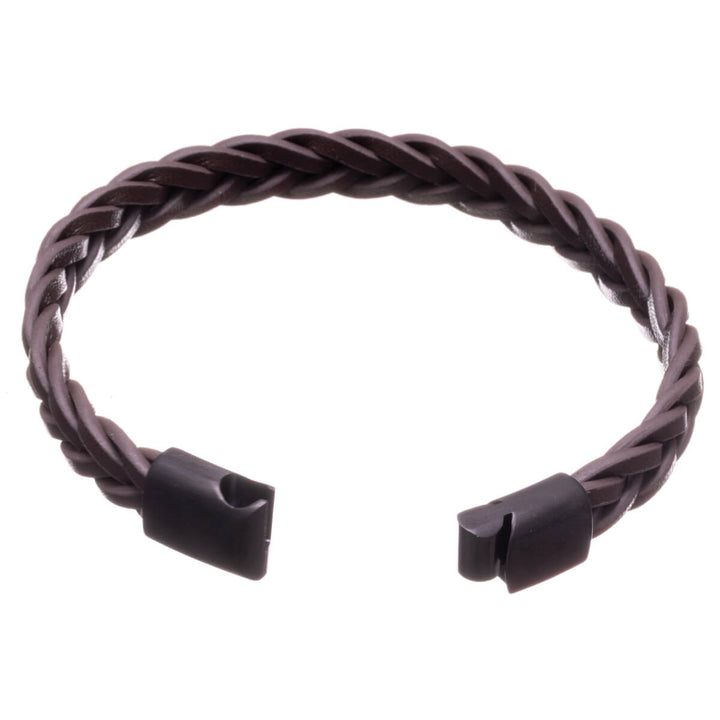 Braided men's leather bracelet – Magnetic clasp (Brown)