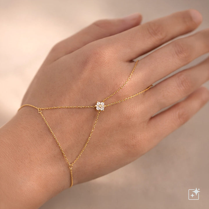 Armband med ring och zirkoniablomdekoration – kirurgiskt stål 316L