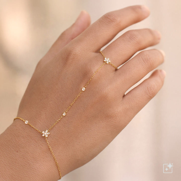 Armband med ring och zirkoniablommor – kirurgiskt stål 316L