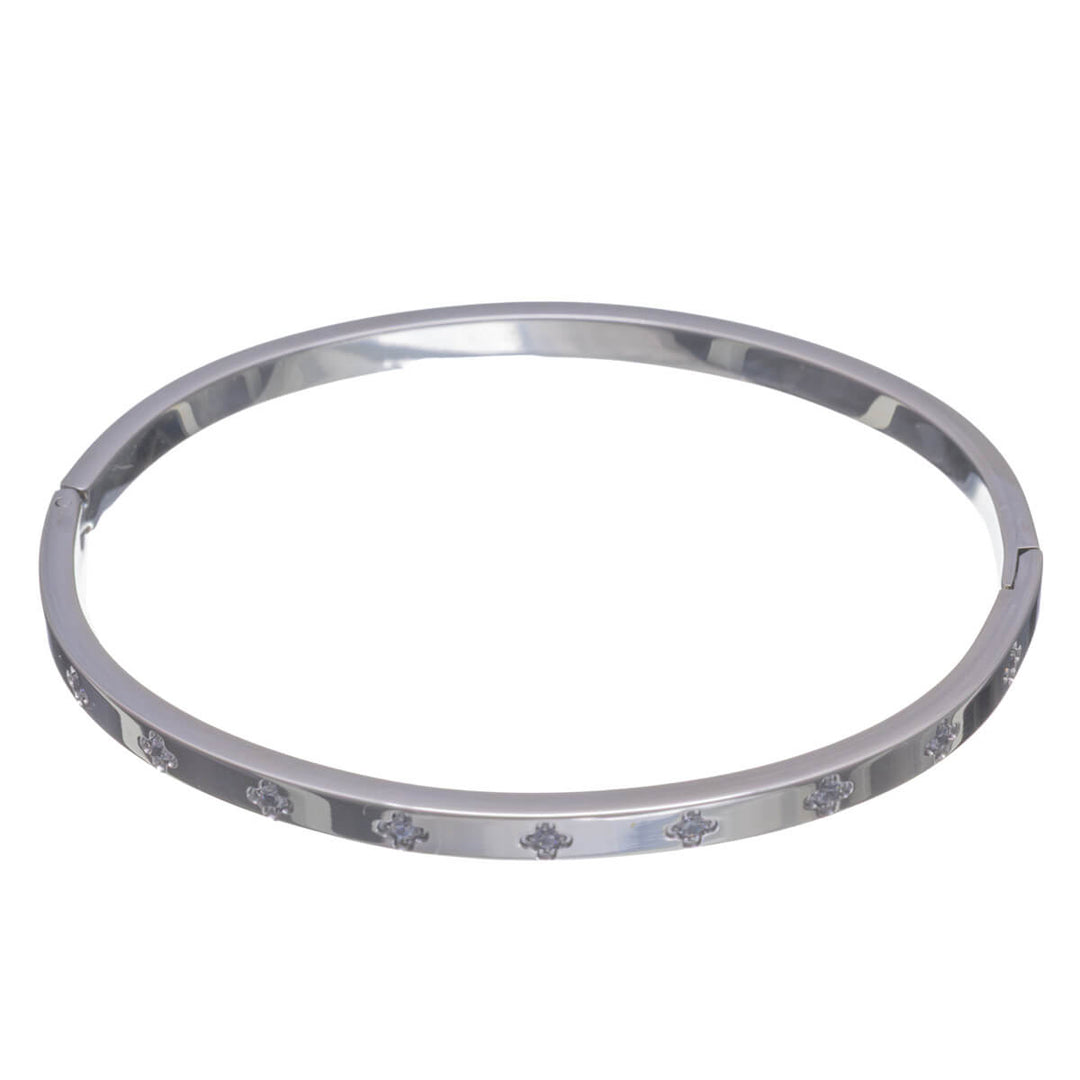 Narrow zirconia four-leaf clover bangle with a hinge (316L stainless steel)
