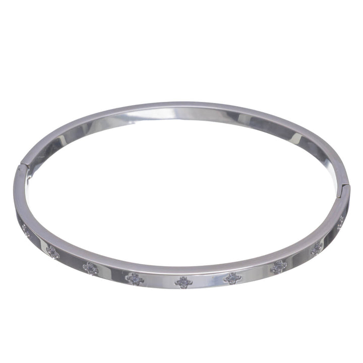 Narrow zirconia four-leaf clover bangle with a hinge (316L stainless steel)