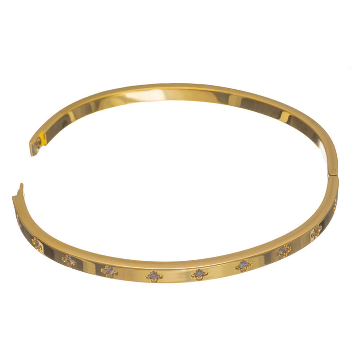 Narrow zirconia four-leaf clover bangle with a hinge (316L stainless steel)
