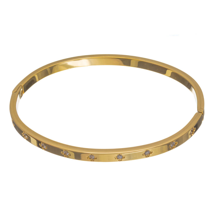 Narrow zirconia four-leaf clover bangle with a hinge (316L stainless steel)