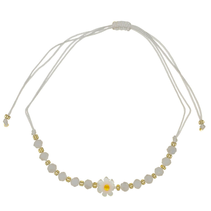 Adjustable flower bead bracelet – white cord bracelet
