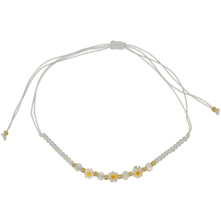 Justerbart blomsterarmband med pärlor – 3 blommor