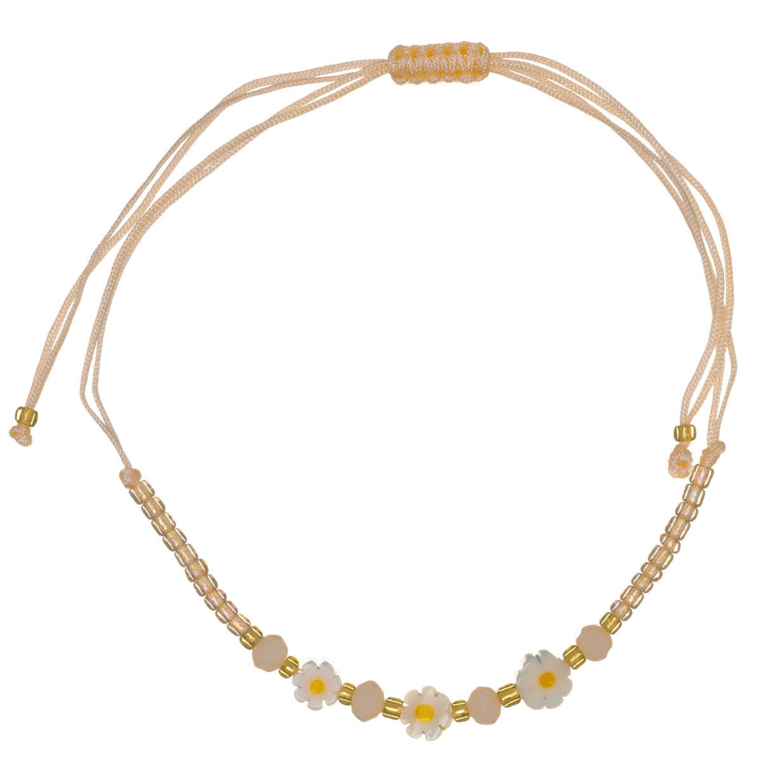 Justerbart blomsterarmband med pärlor – 3 blommor