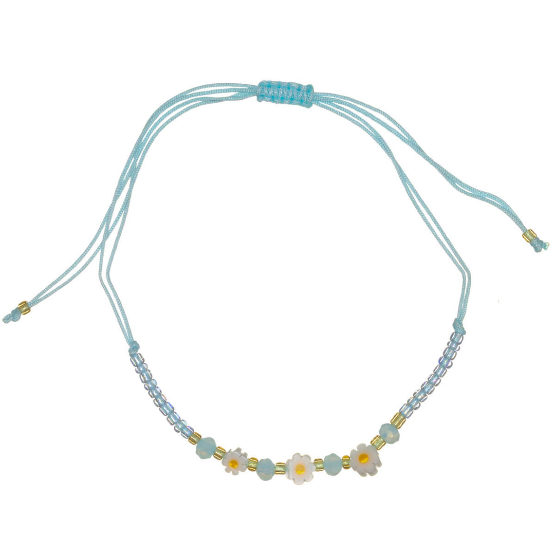 Justerbart blomsterarmband med pärlor – 3 blommor