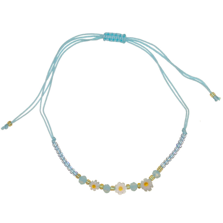 Justerbart blomsterarmband med pärlor – 3 blommor