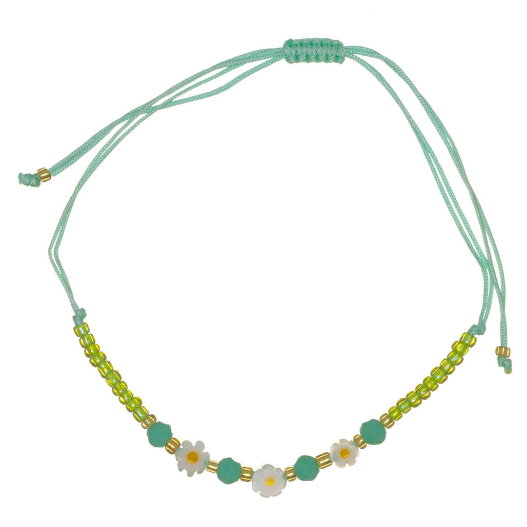 Justerbart blomsterarmband med pärlor – 3 blommor