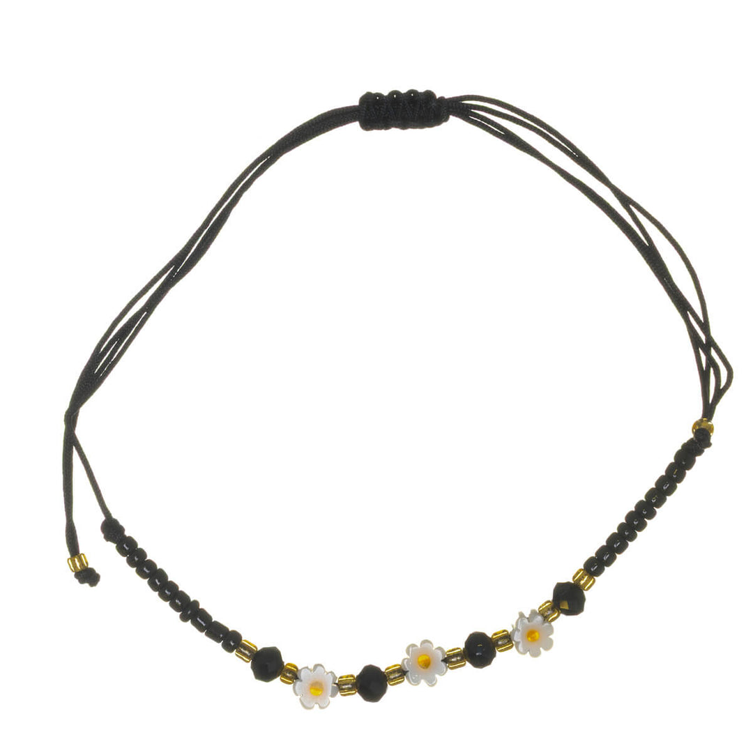 Justerbart blomsterarmband med pärlor – 3 blommor