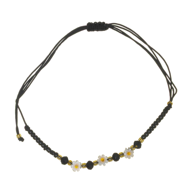 Justerbart blomsterarmband med pärlor – 3 blommor