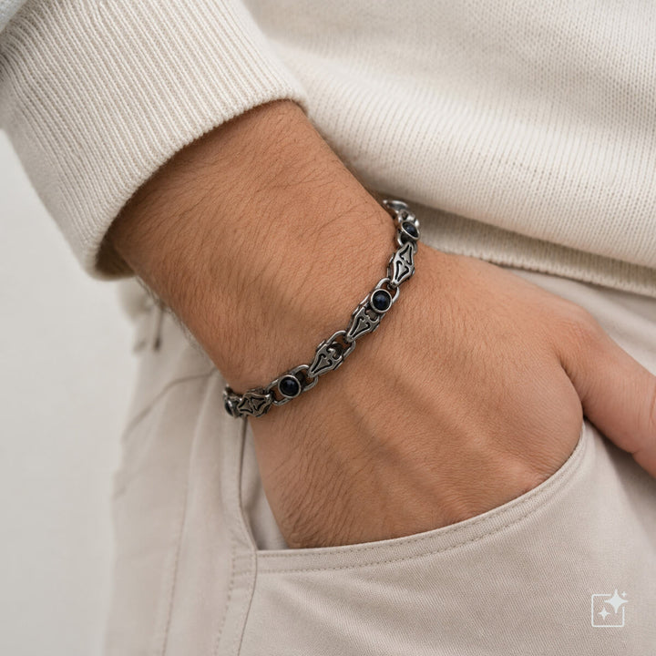 Mönstrat armband i stål med stenar för män (316L-stål)