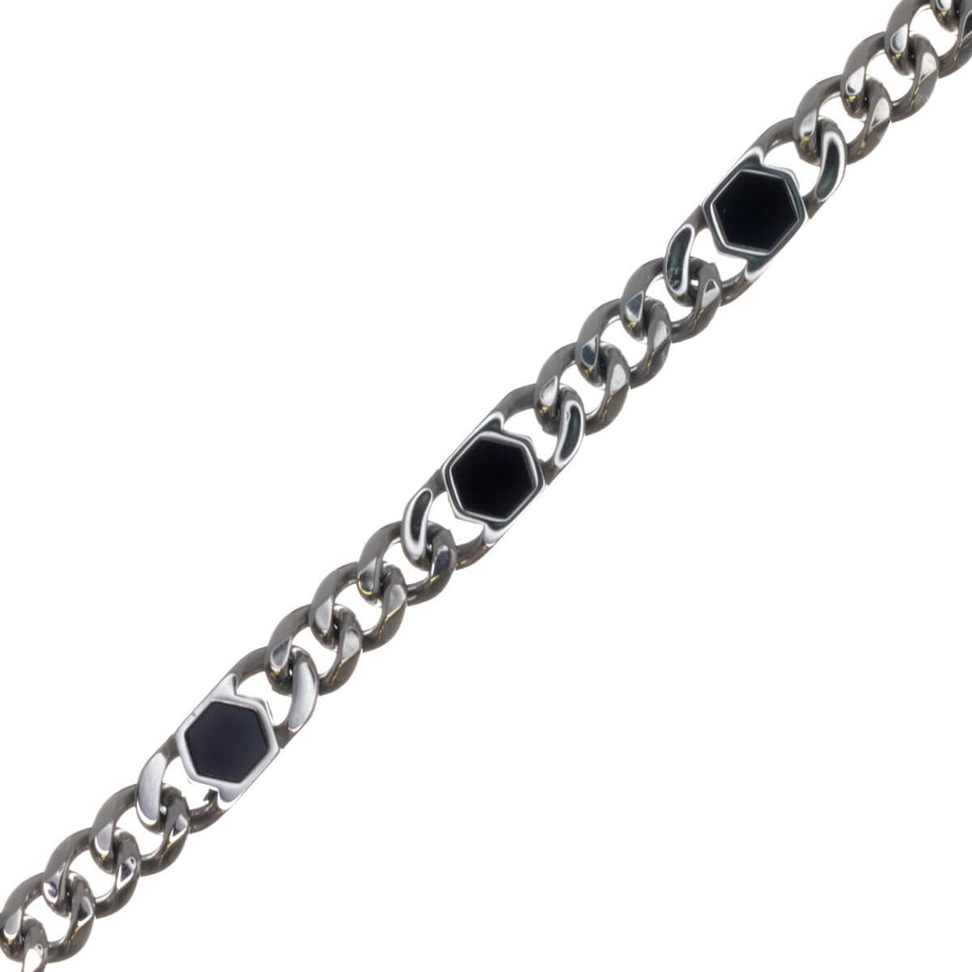 Armband i pansarkedja med svarta dekorativa detaljer (316L-stål)