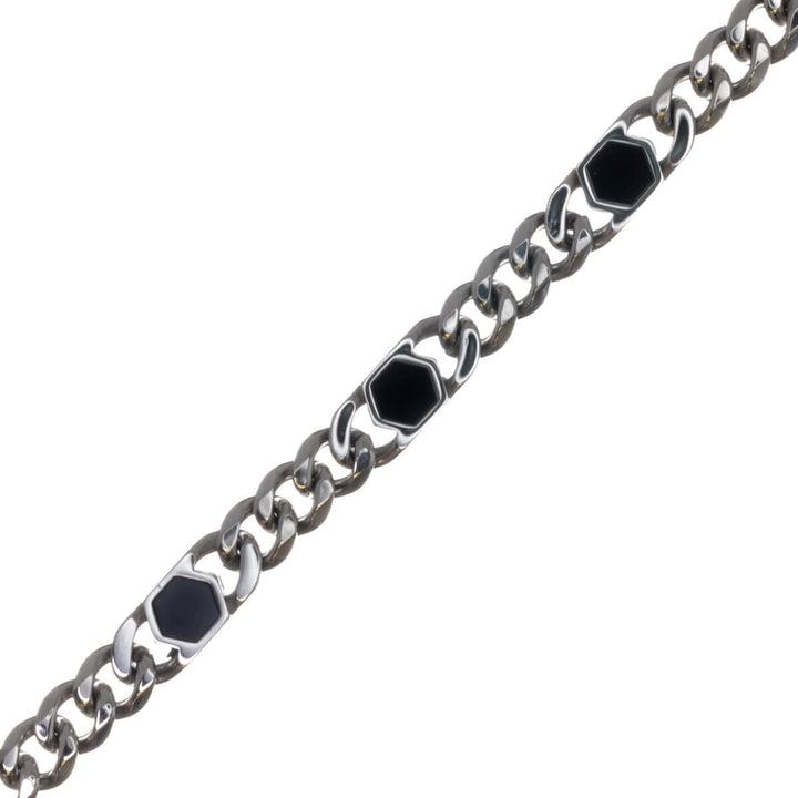 Armband i pansarkedja med svarta dekorativa detaljer (316L-stål)