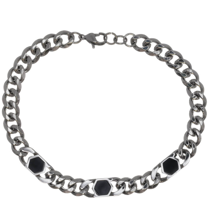 Armband i pansarkedja med svarta dekorativa detaljer (316L-stål)