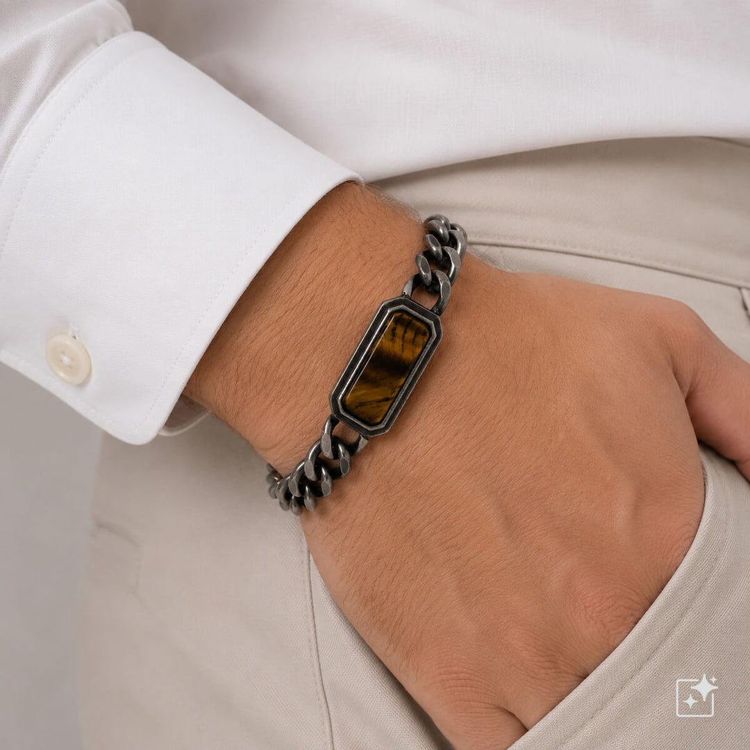 Armband med pansarband och sten (rostfritt stål 316L)