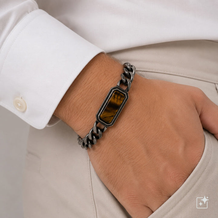 Armband med pansarband och sten (rostfritt stål 316L)