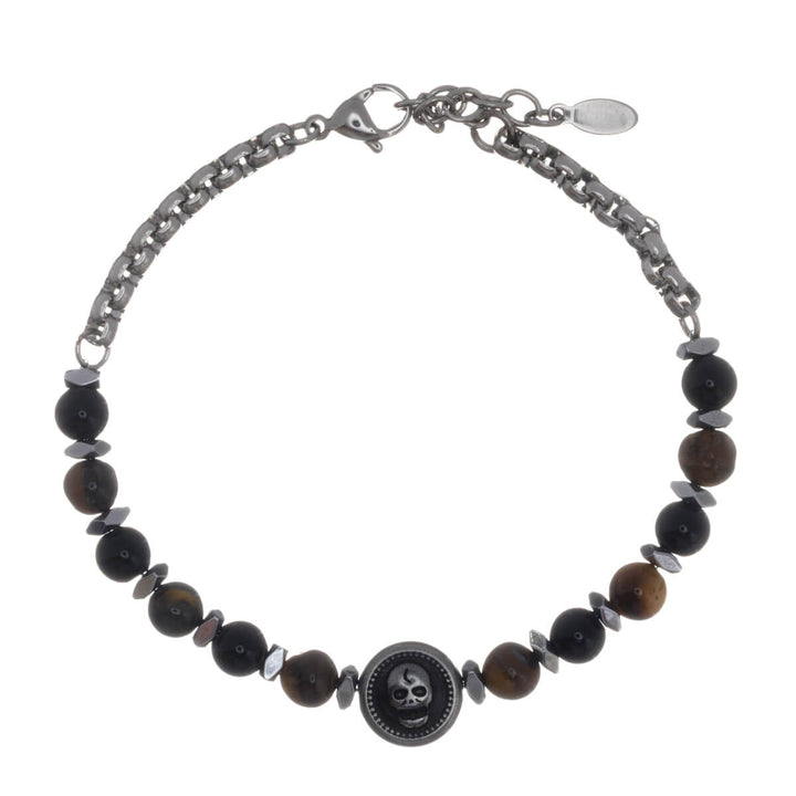 Armband med stenpärlor och dödskalle- och korssymboler (316L-stål)