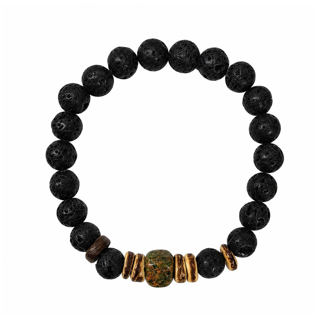 Armband av lavasten med färgade stenpärlor, 9 mm
