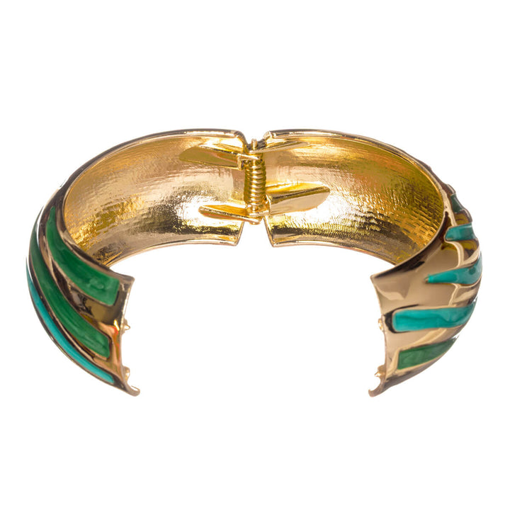 Wide, adjustable bracelet with a colorful pattern