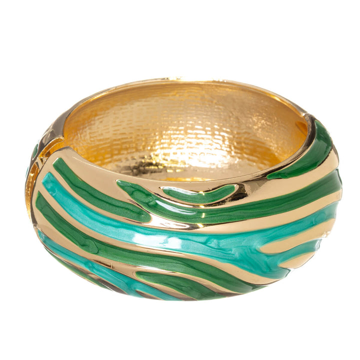 Wide, adjustable bracelet with a colorful pattern