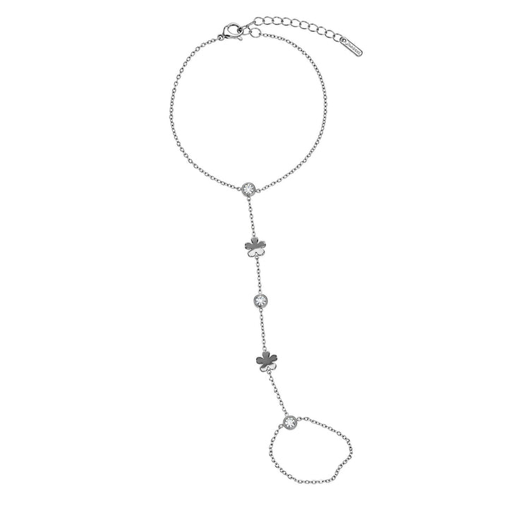 Armband med ring, zirkoner och blomsterdekorationer – kirurgiskt stål 316L