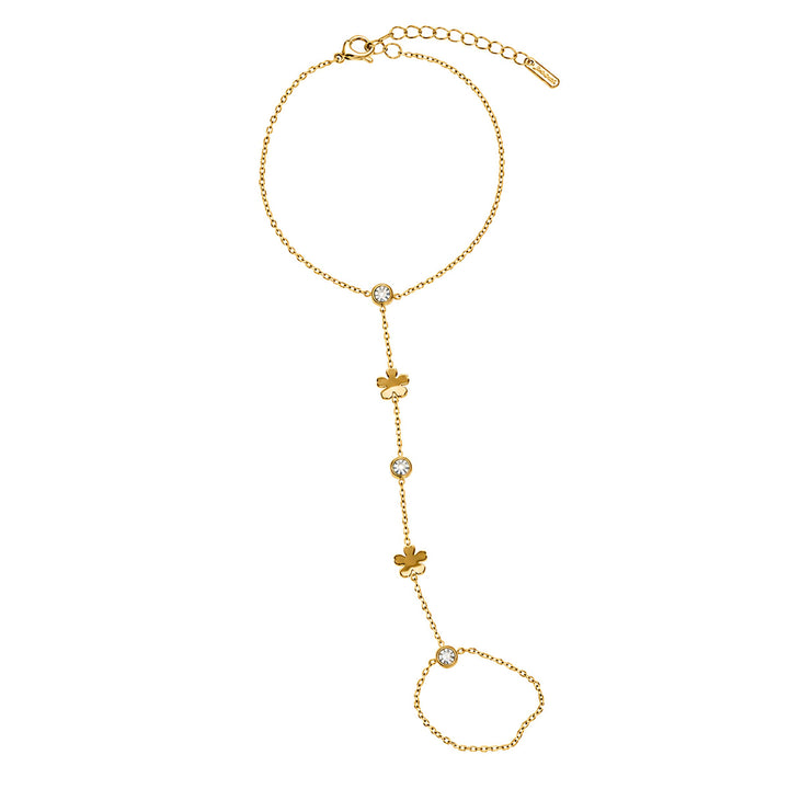 Armband med ring, zirkoner och blomsterdekorationer – kirurgiskt stål 316L