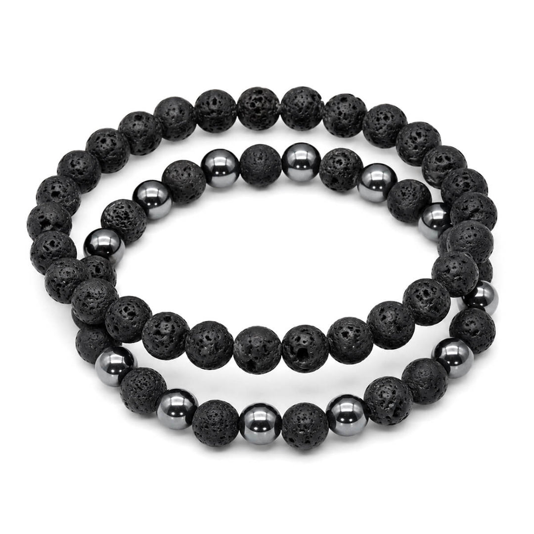 Set med armband av svart lavasten, 2 st