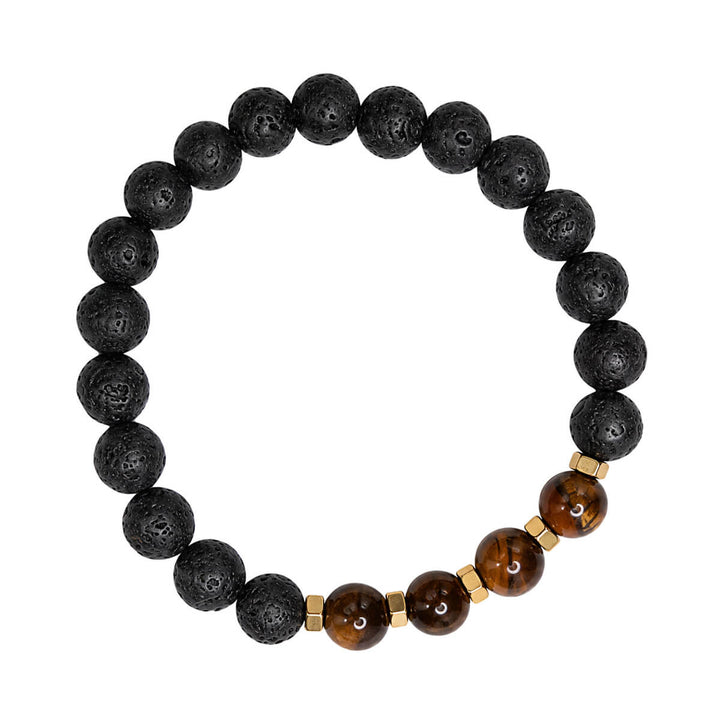 Armband av svart lavasten med bruna stenpärlor