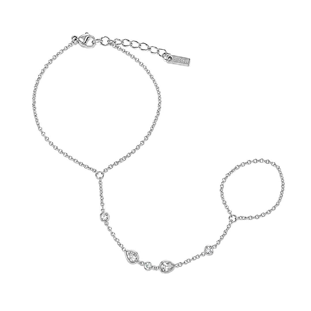 Bracelet with a ring featuring teardrop-shaped cubic zirconias – 316L surgical steel